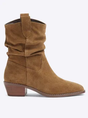 River Island Slouch Western Boot - Light Beige