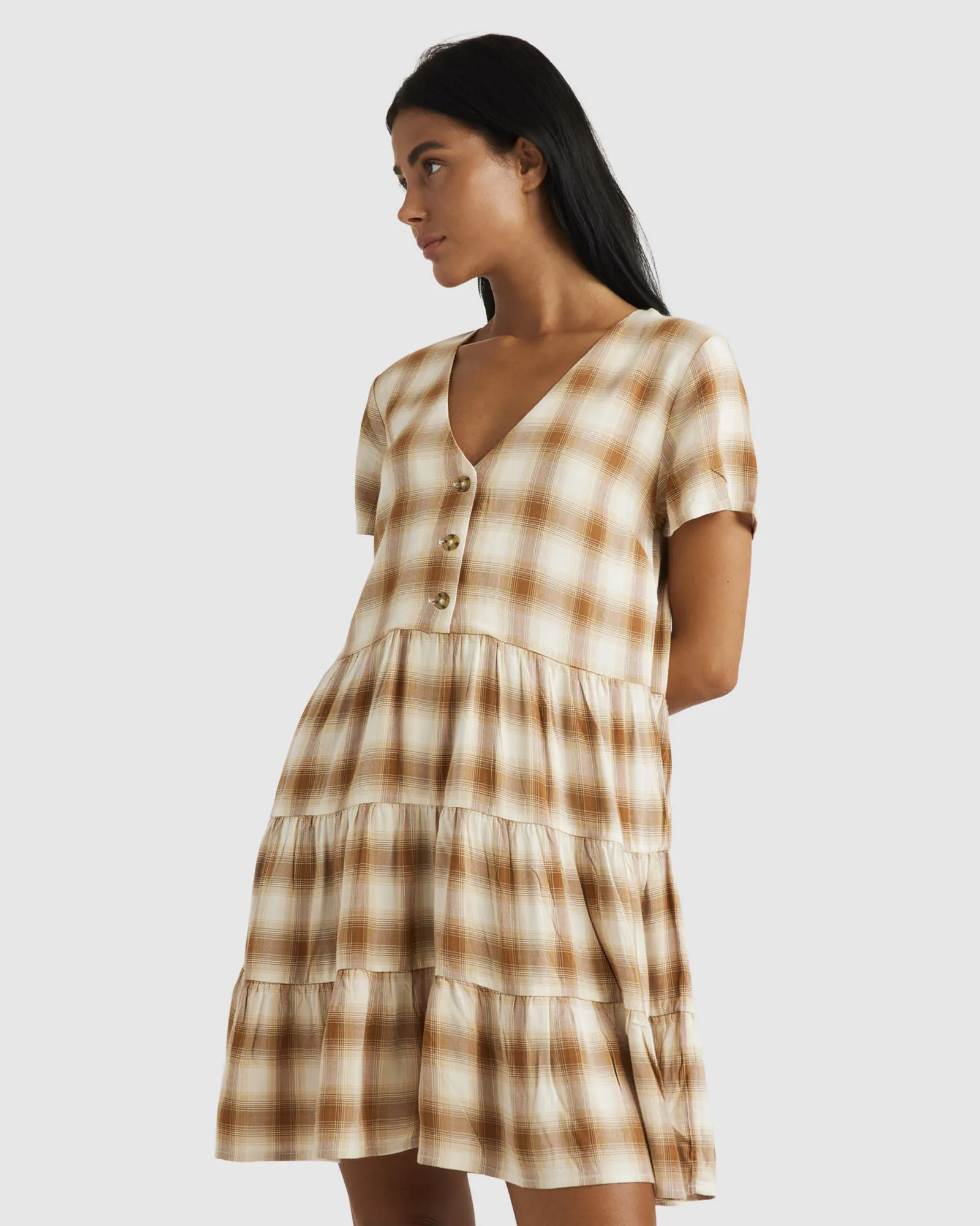 Rvca Plaid Heights Dress - Workwear Brown | SurfStitch