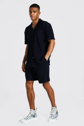 Short Sleeve Pleated Shirt Short Set | boohooMAN UK