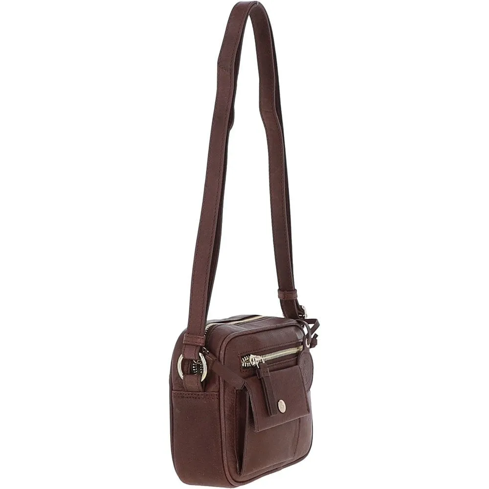 Small Leather Cross Body Bag Brandy - 63010