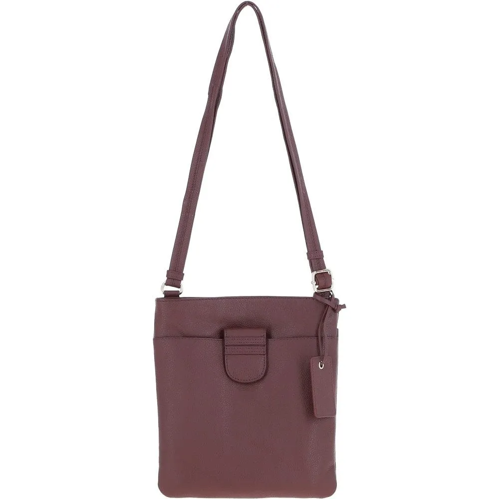 Tab Small Zip Top Leather Cross Body Bag Bordeaux