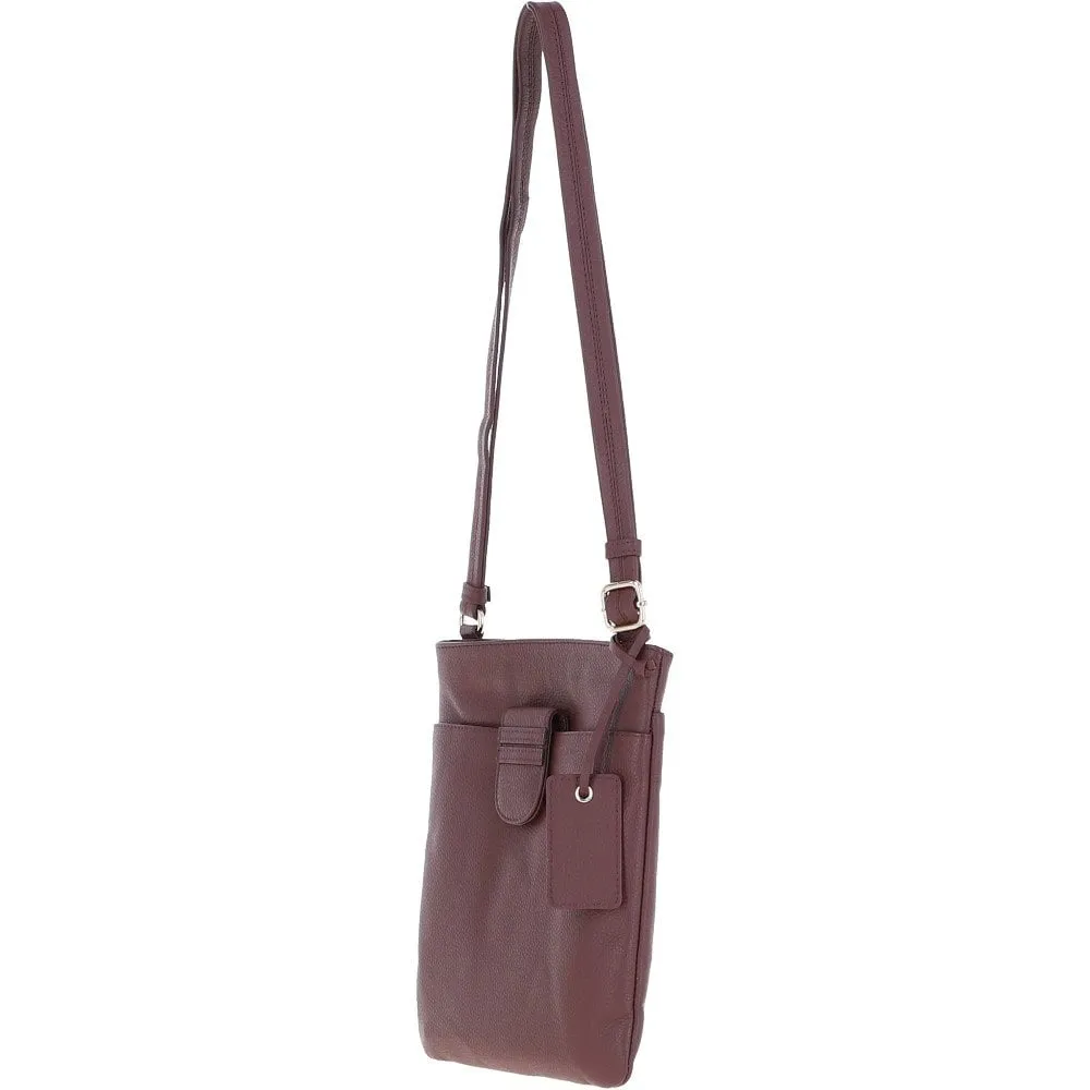 Tab Small Zip Top Leather Cross Body Bag Bordeaux