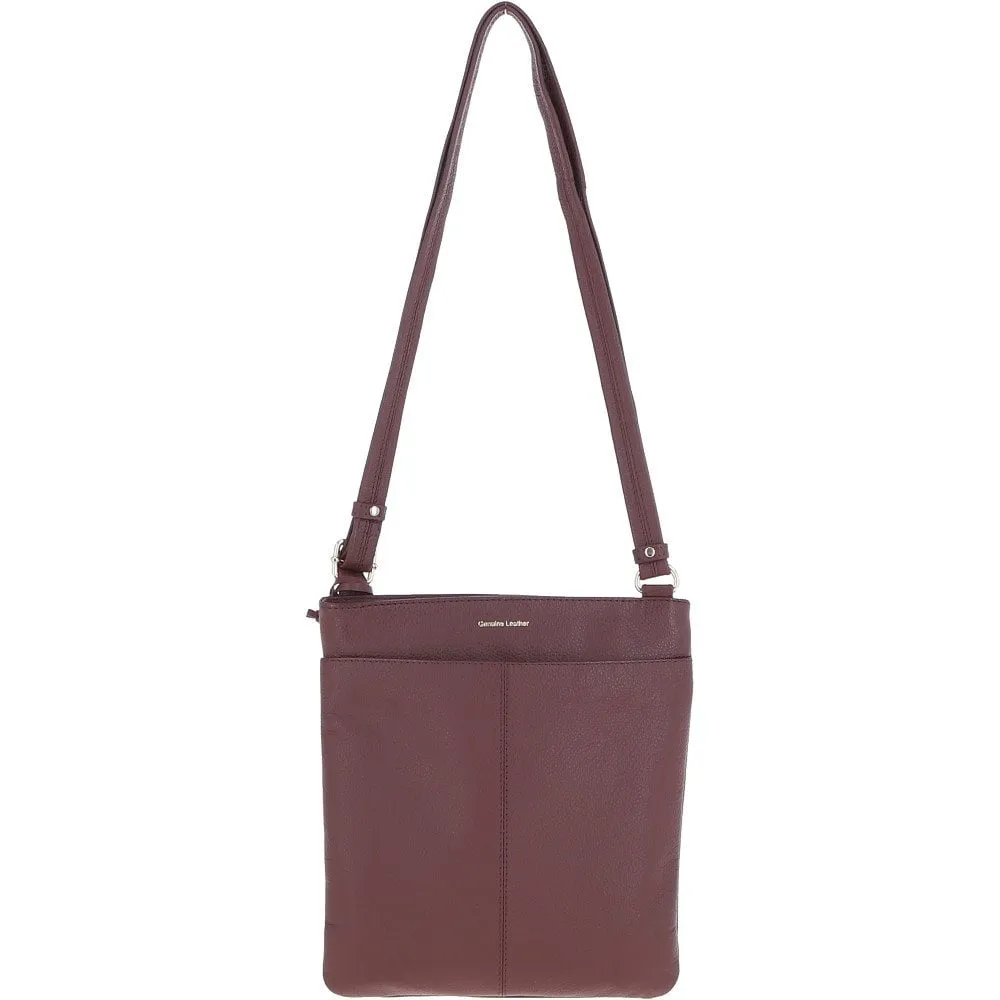 Tab Small Zip Top Leather Cross Body Bag Bordeaux