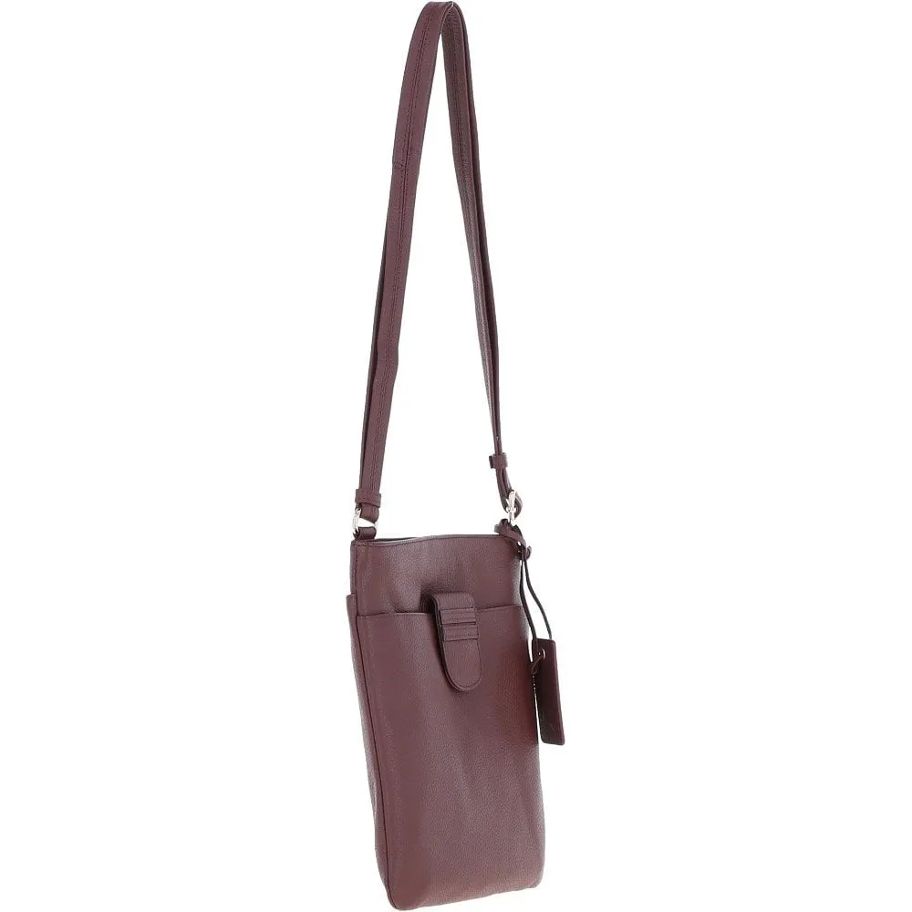 Tab Small Zip Top Leather Cross Body Bag Bordeaux