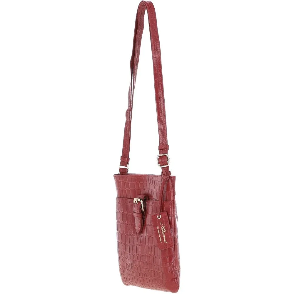 Tab Small Zip Top Leather Cross Body Bag Red/Croc