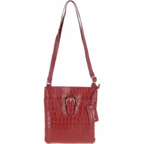 Tab Small Zip Top Leather Cross Body Bag Red/Croc