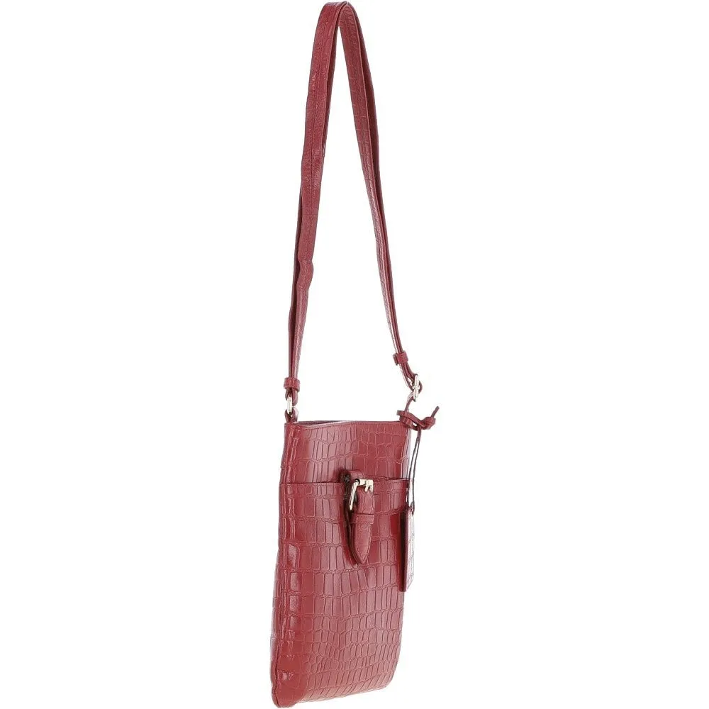 Tab Small Zip Top Leather Cross Body Bag Red/Croc