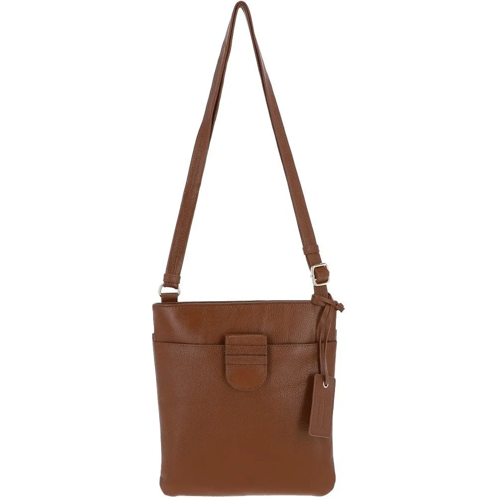 Tab Small Zip Top Leather Cross Body Bag Tan