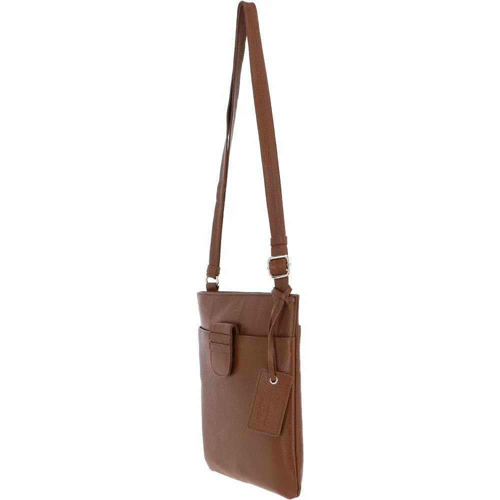 Tab Small Zip Top Leather Cross Body Bag Tan