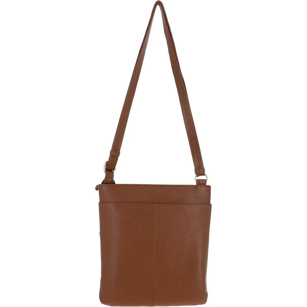 Tab Small Zip Top Leather Cross Body Bag Tan