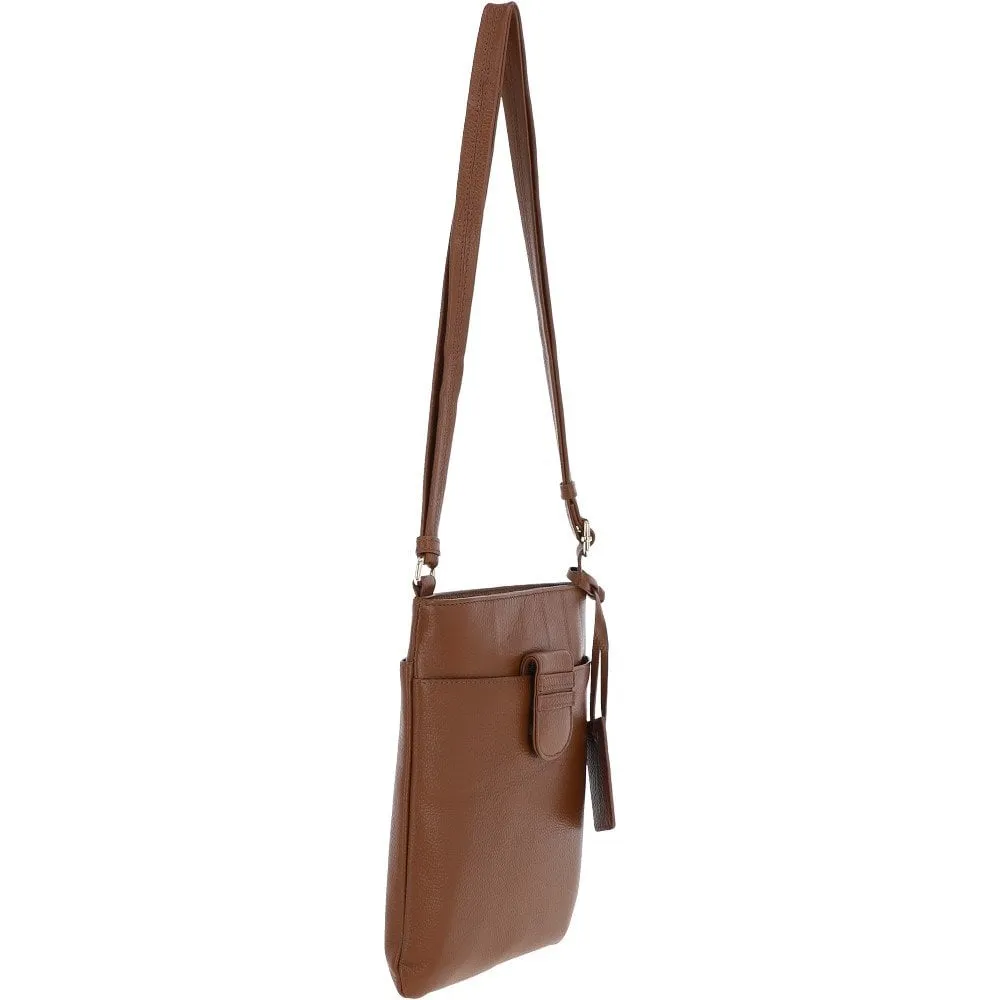 Tab Small Zip Top Leather Cross Body Bag Tan