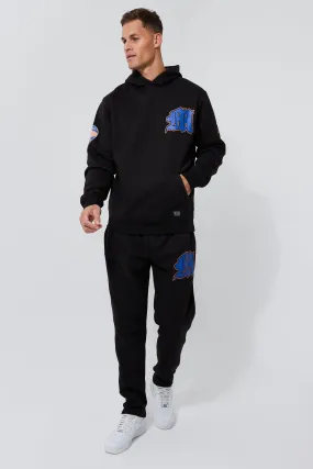 Tall Gothic M Varsity Badge Hooded Tracksuit | boohooMAN UK