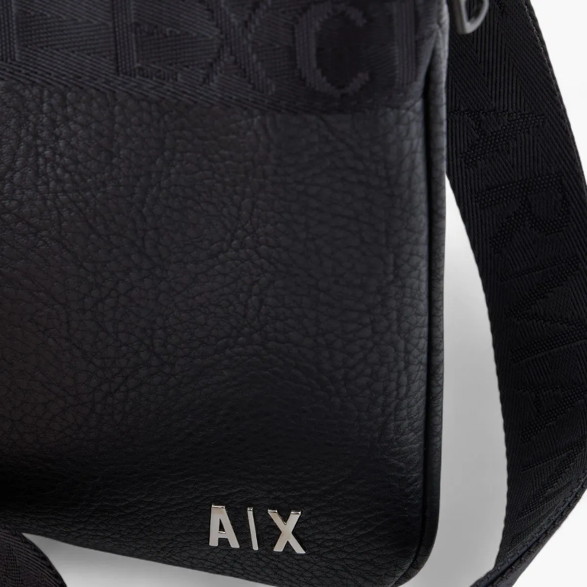 Textured Leather Cross Body Bag With Logo Tape