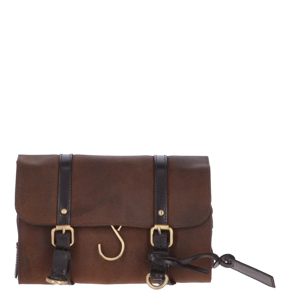 Vintage Oily Hanging Leather Wash Bag Brown : Liam WB