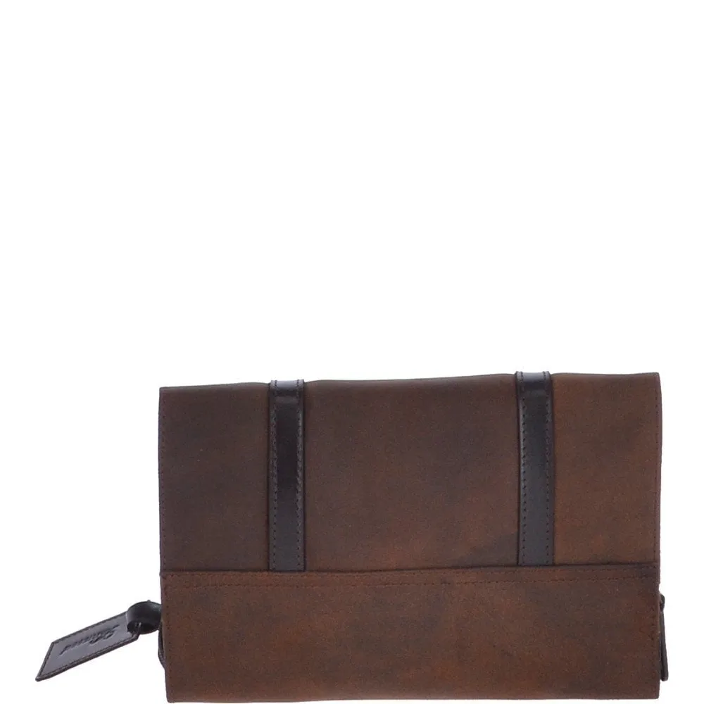 Vintage Oily Hanging Leather Wash Bag Brown : Liam WB