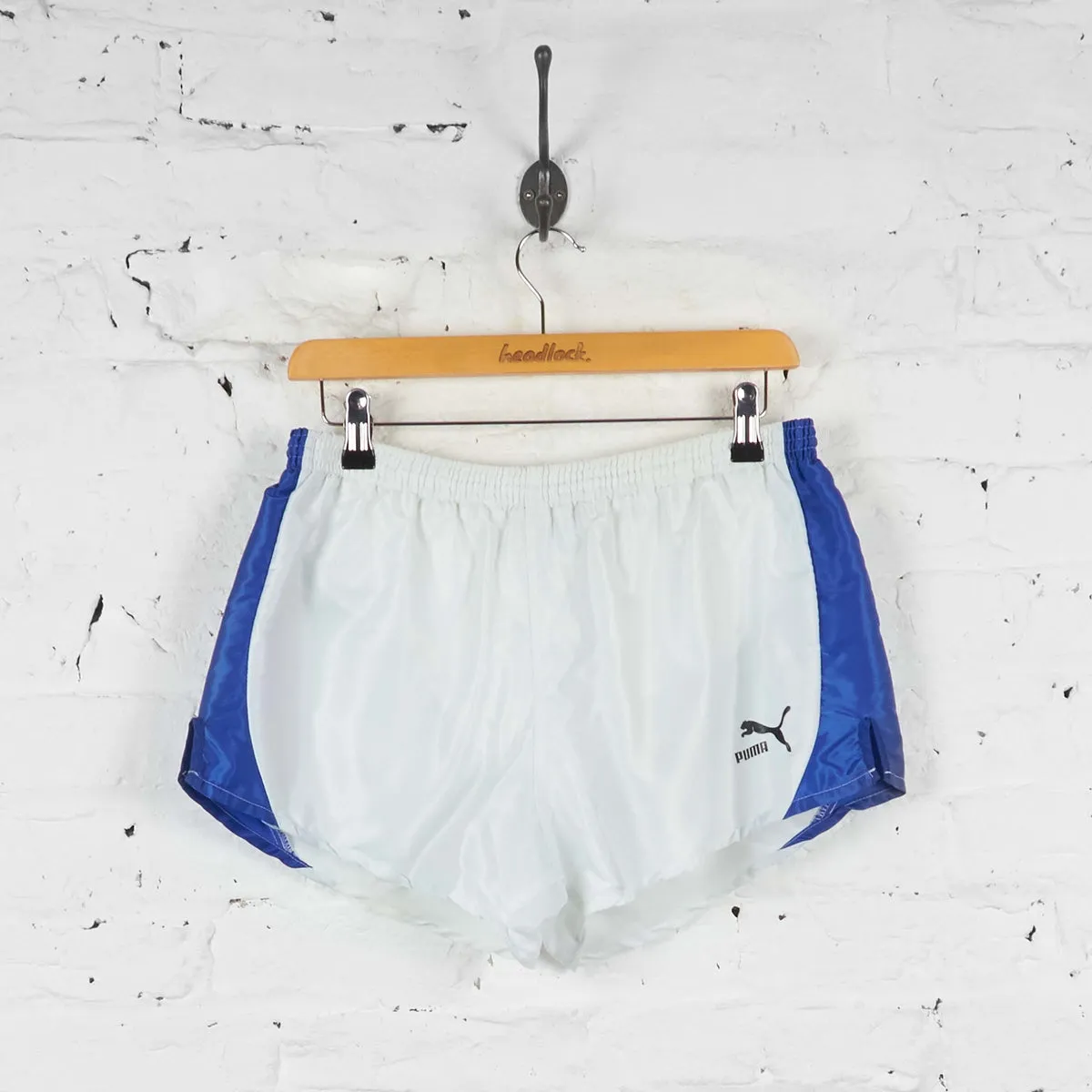 Vintage Puma Running Shorts - White/Blue - M