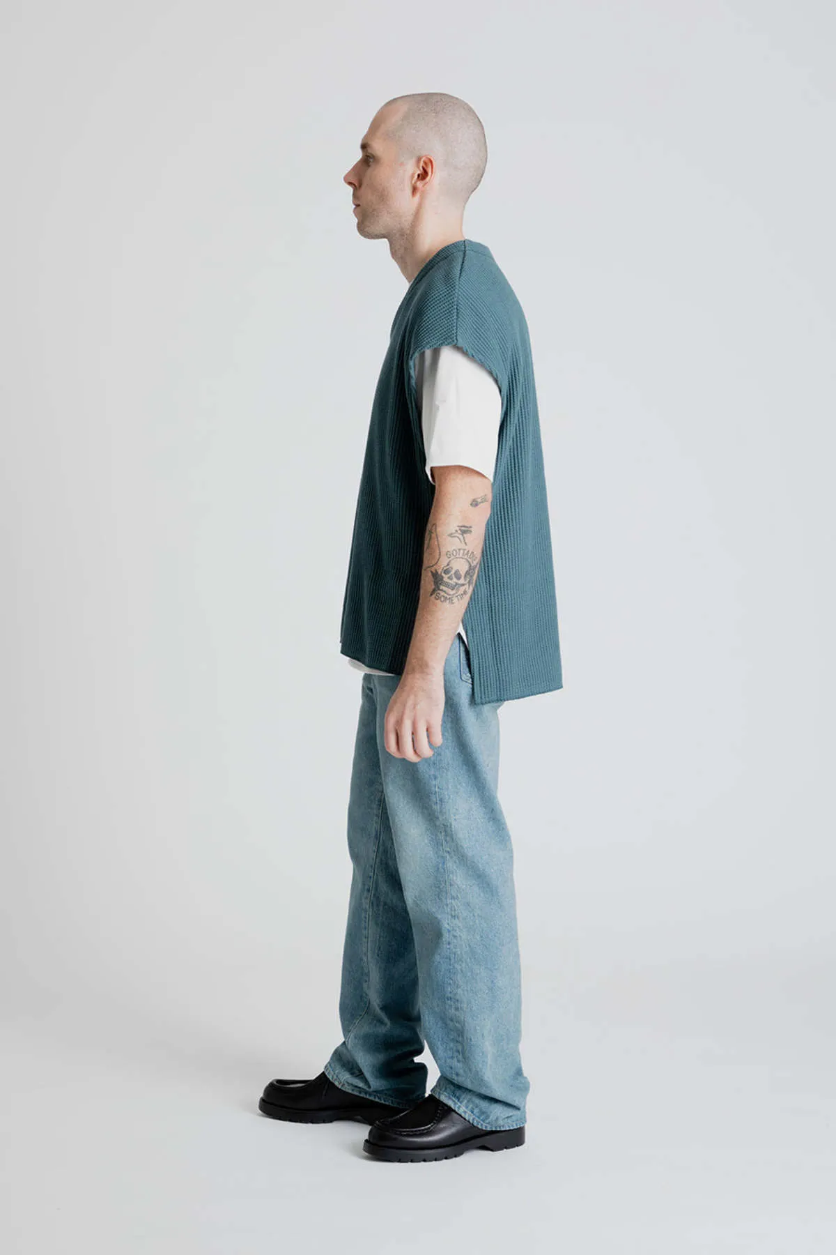 Waffle V Neck Vest - Dark Torquoise