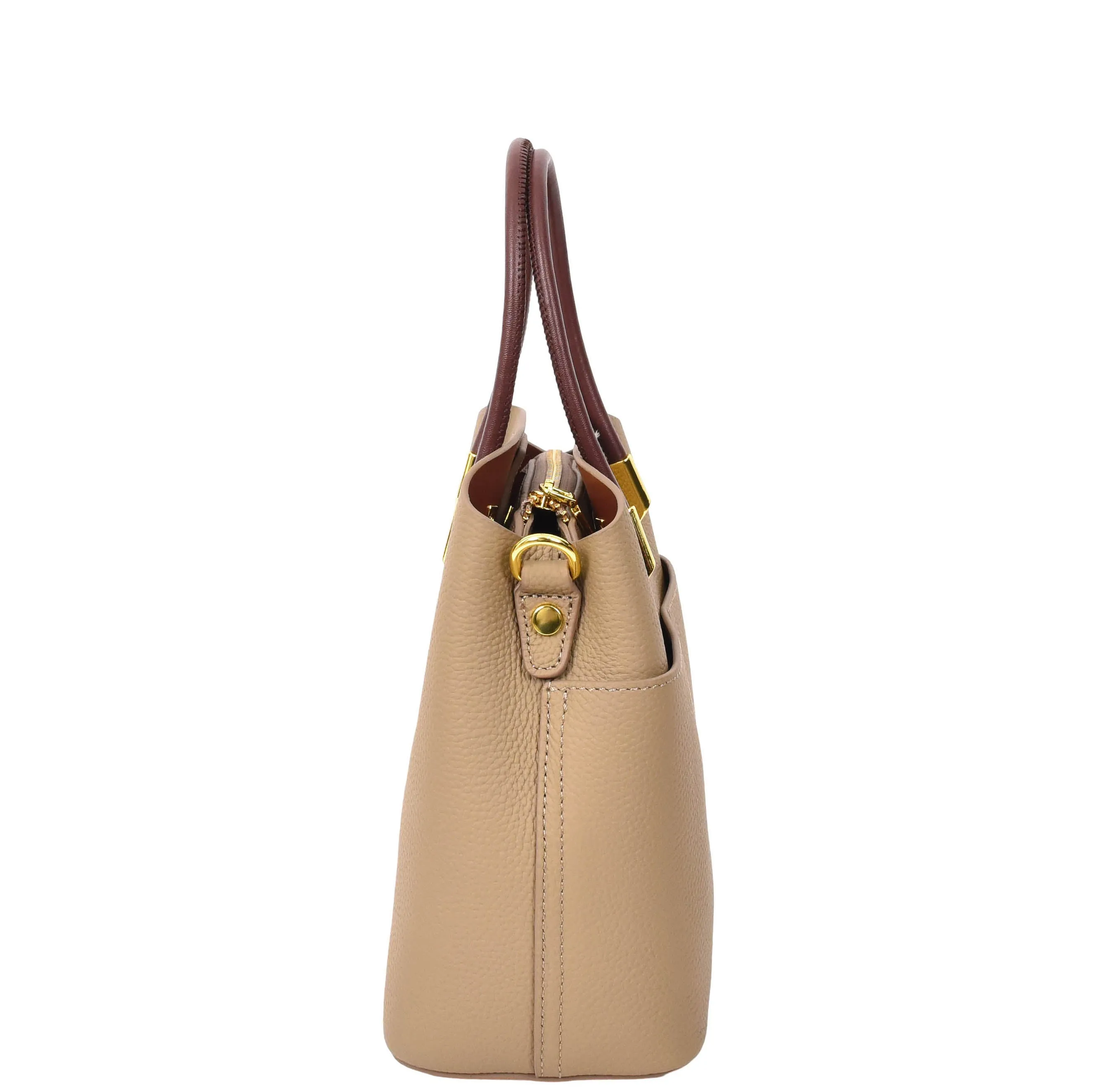 Womens Leather Top Handle Bag Ella Beige