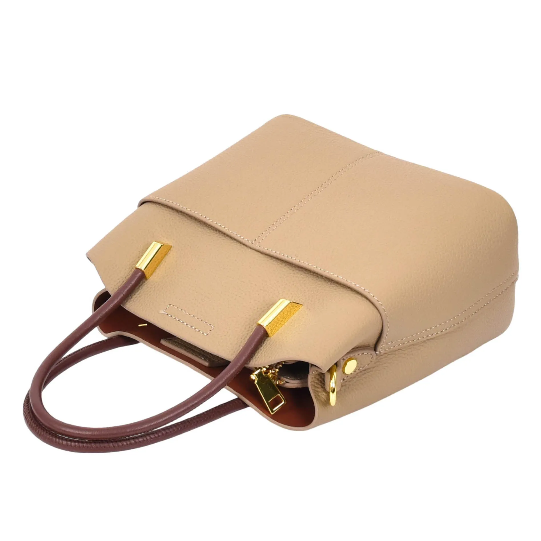 Womens Leather Top Handle Bag Ella Beige